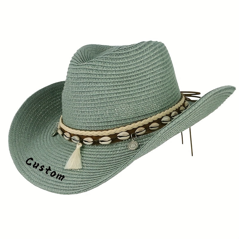 Men's Embroidered Straw Sun Hat with Braided Band - Light Pink
