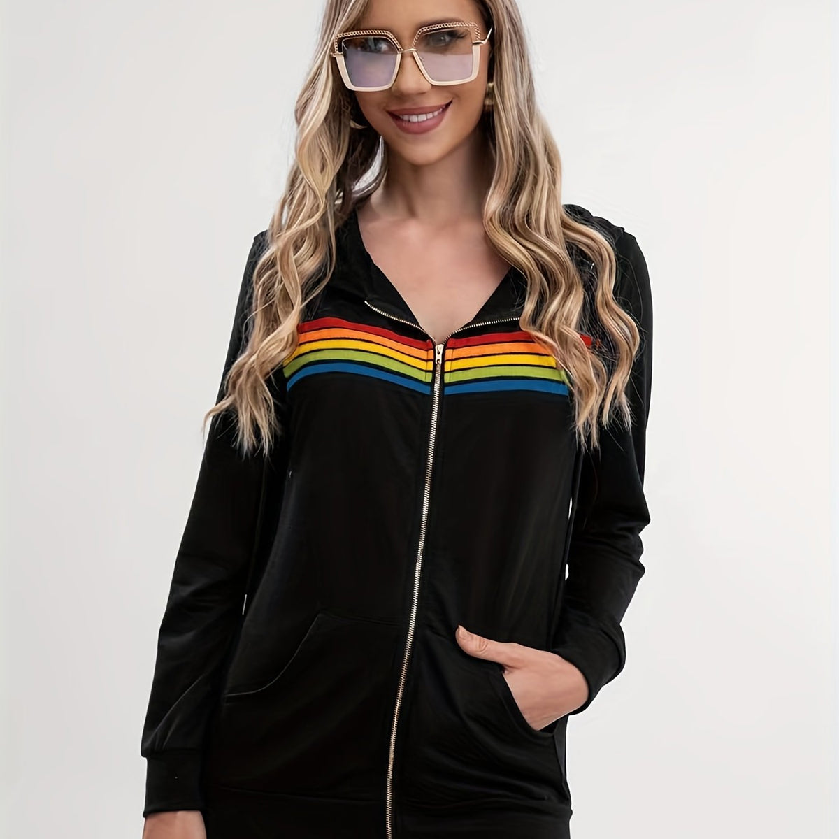Women's Block Rainbow Hooded Sweatshirt