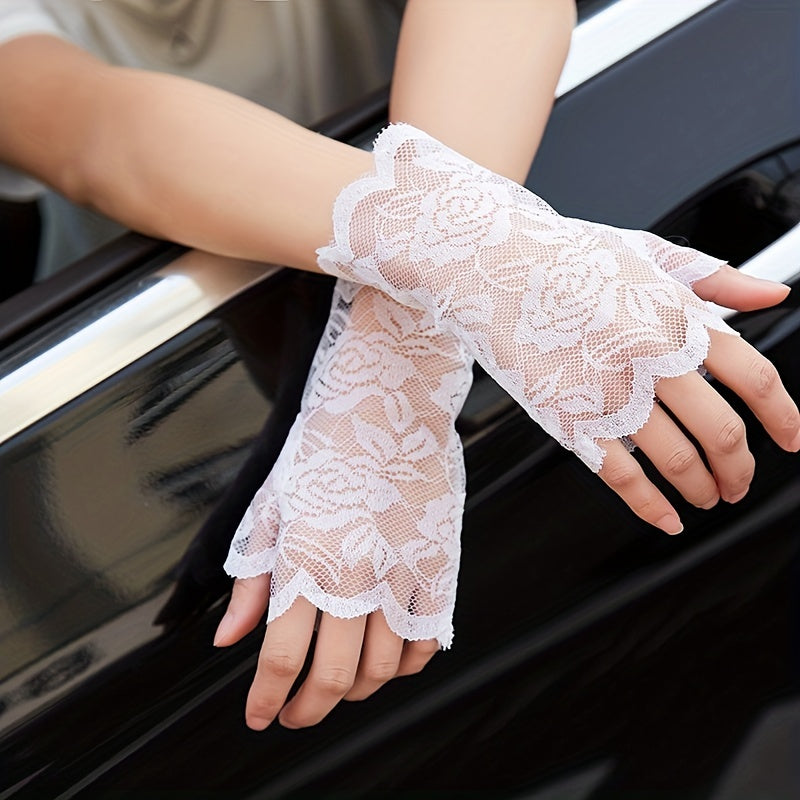 Lace Floral Short Gloves Hollow Out Fingerless Gloves For Women