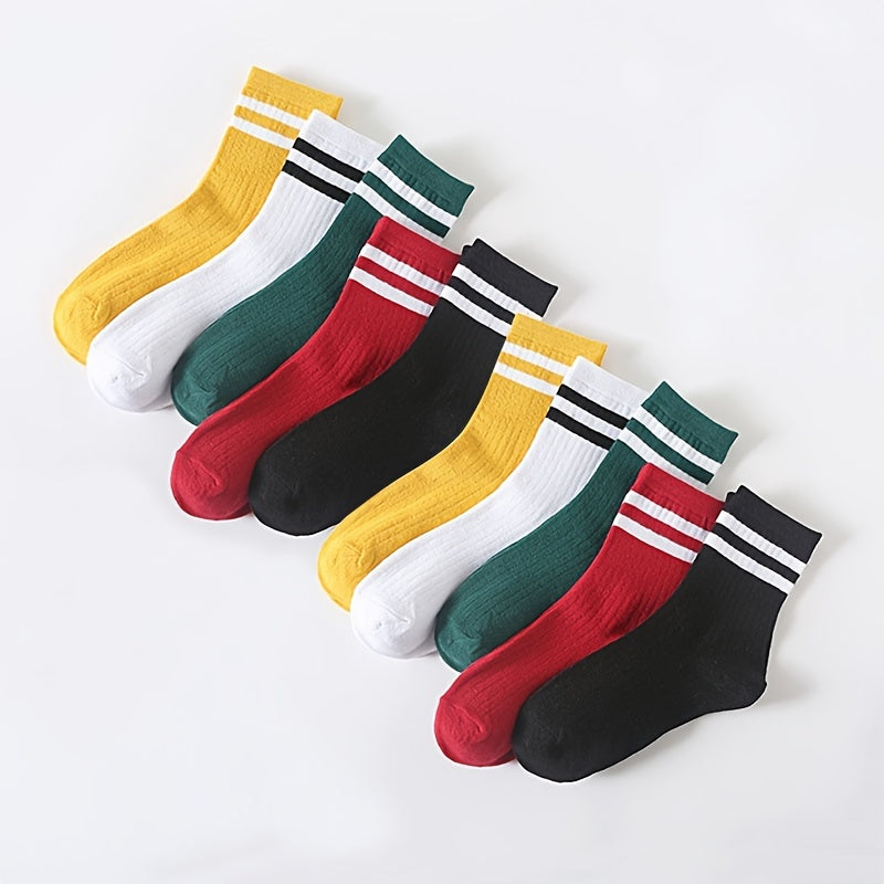 10 Pairs Striped Crew Socks Women's Stockings & Hosiery