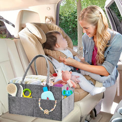 Gray Felt Diaper Caddy Organizer with 8 Pockets