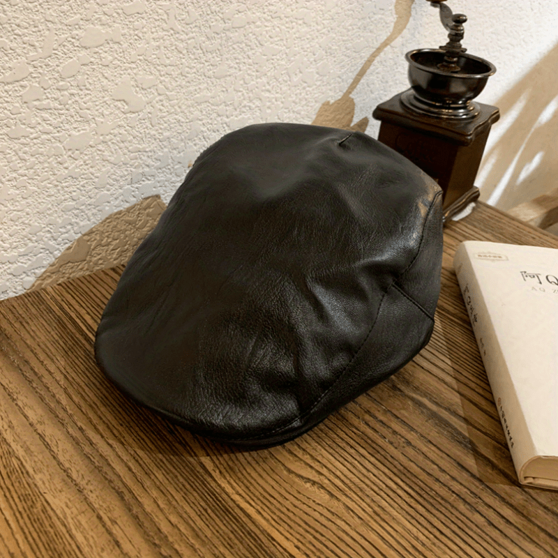 British Retro Leather Beret Hat Men's And Women's All match Newsboy Hat