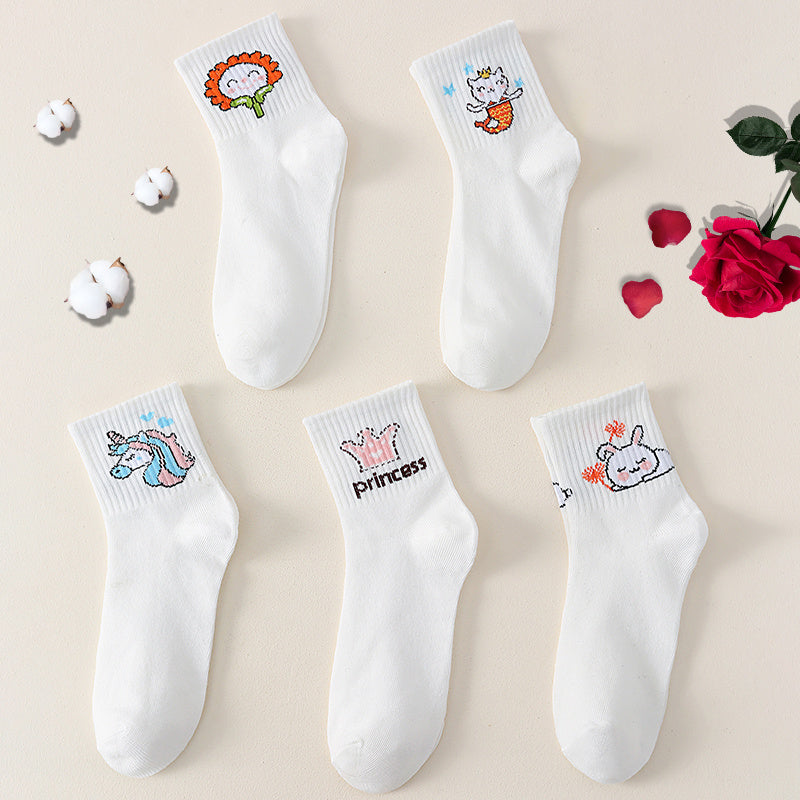 5 Pairs Cartoon Print Socks for Women