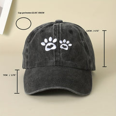 Gray Paw Print Embroidery Baseball Cap Distressed Dad Hat