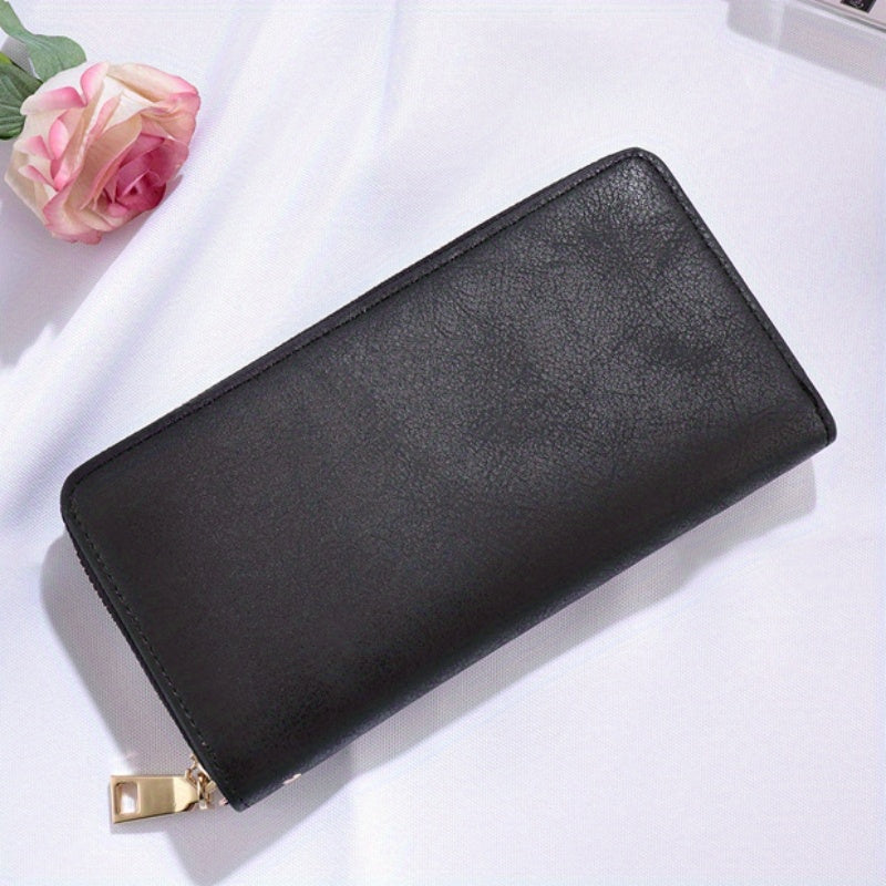 Women's Vintage Long Clutch Purse Faux Leather Coin Purse Zipper Bag