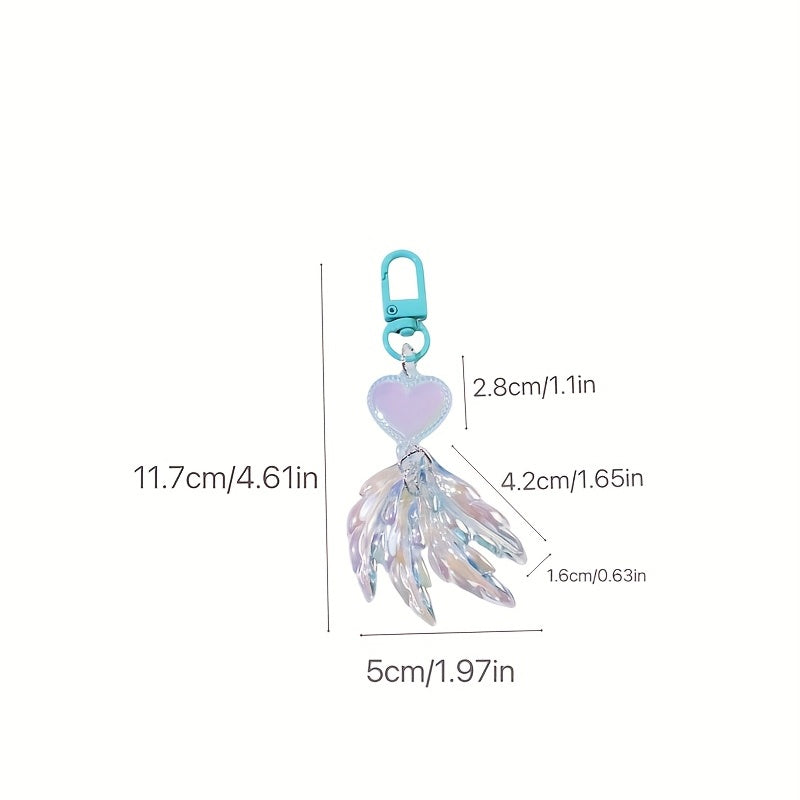 Y2K Faux Pearl Feather Shape Keychain Pendant Sweet Key Ring Bag Accessories
