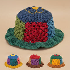 Hollow Crochet Flower Bucket Hat Block Knitted Basin Hat