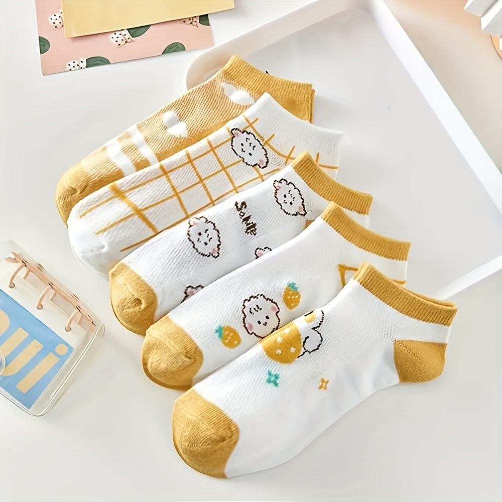 5 Pairs Cartoon Print Low Cut Ankle Socks Women's Stockings