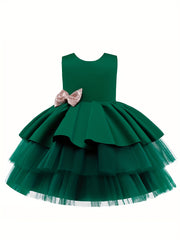 Baby Girl Sleeveless Mesh Gown with Bowknot