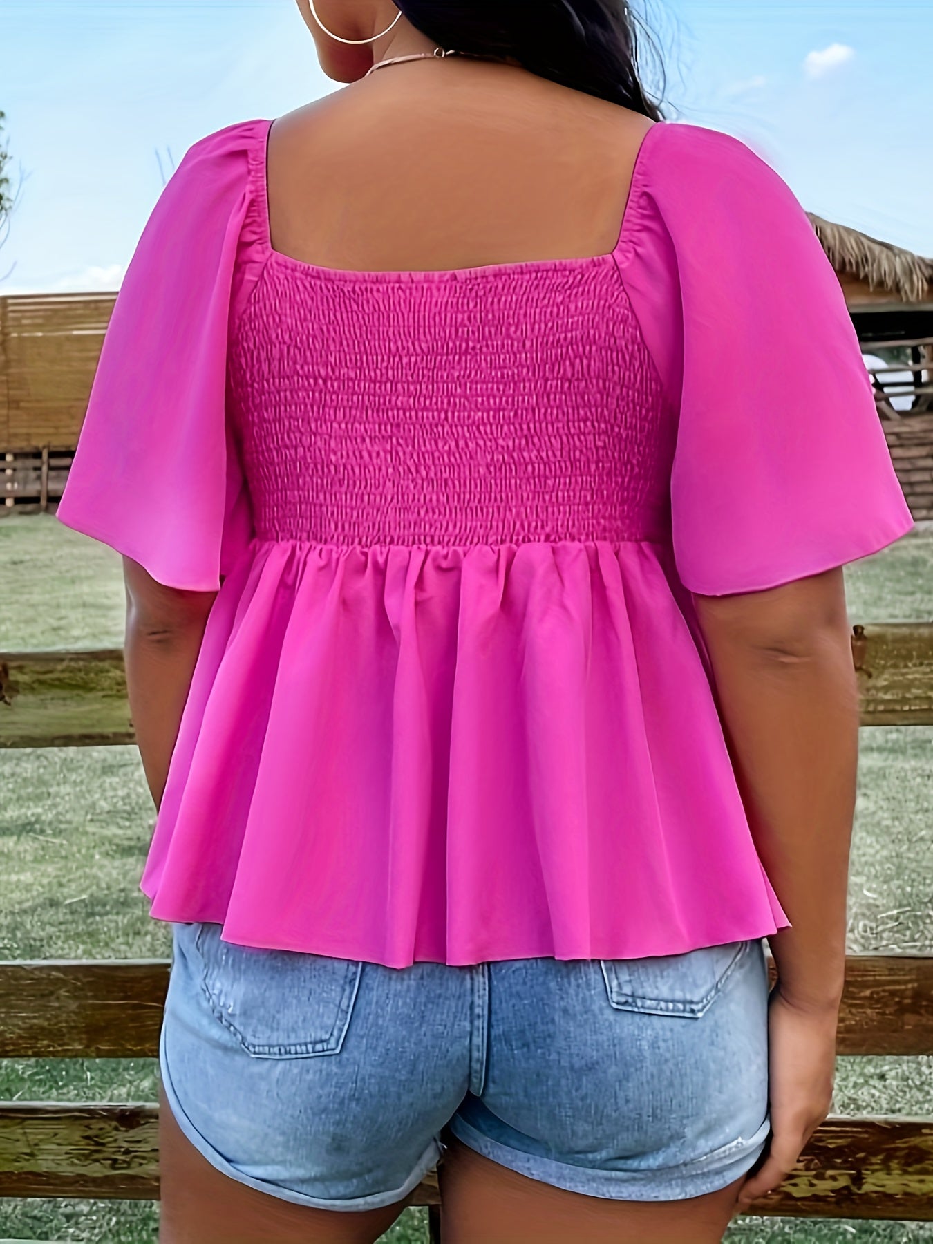  Casual Blouse Women's Plus Solid Short Sleeve Sweetheart Neck Knot Top