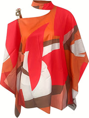  Colorblock Allover Print One Shoulder Blouse