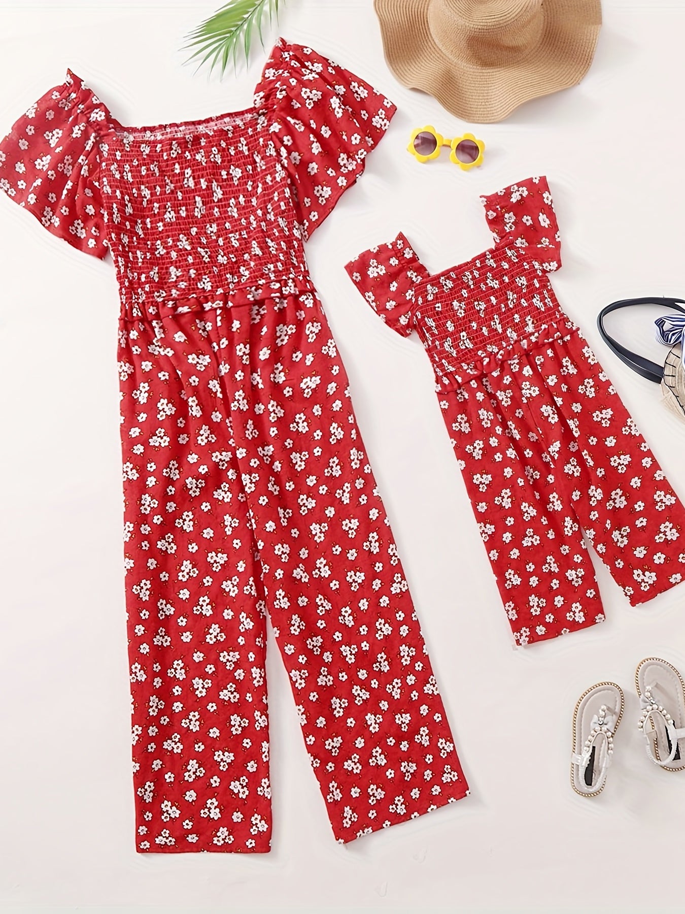 Summer Floral Ruffle Sleeve Baby Girl's Jumpsuit & Woman's Bodysuit
