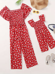 Summer Floral Ruffle Sleeve Baby Girl's Jumpsuit & Woman's Bodysuit