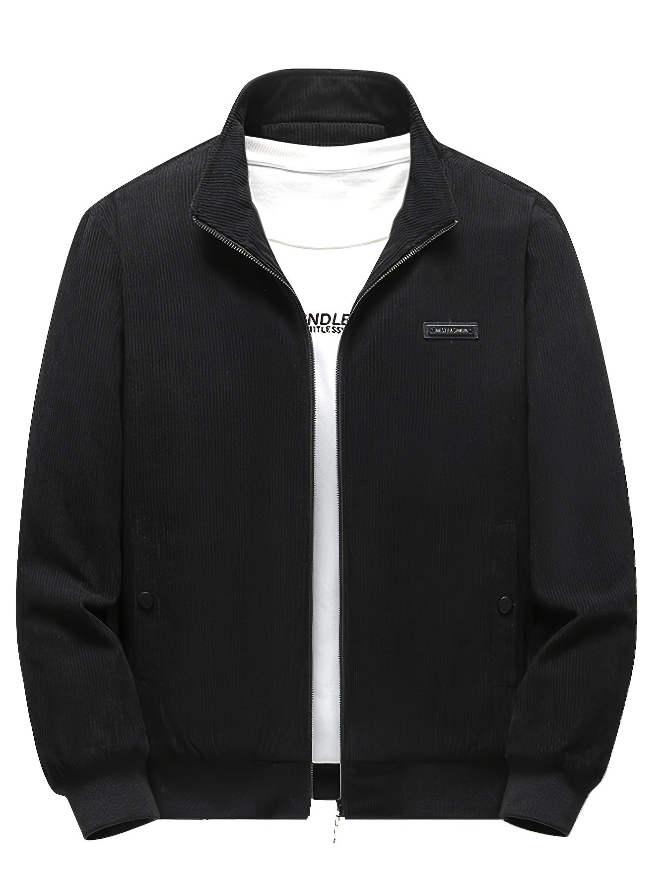 Corduroy Solid Jackets For Men Zip Up Stand Collar Coat