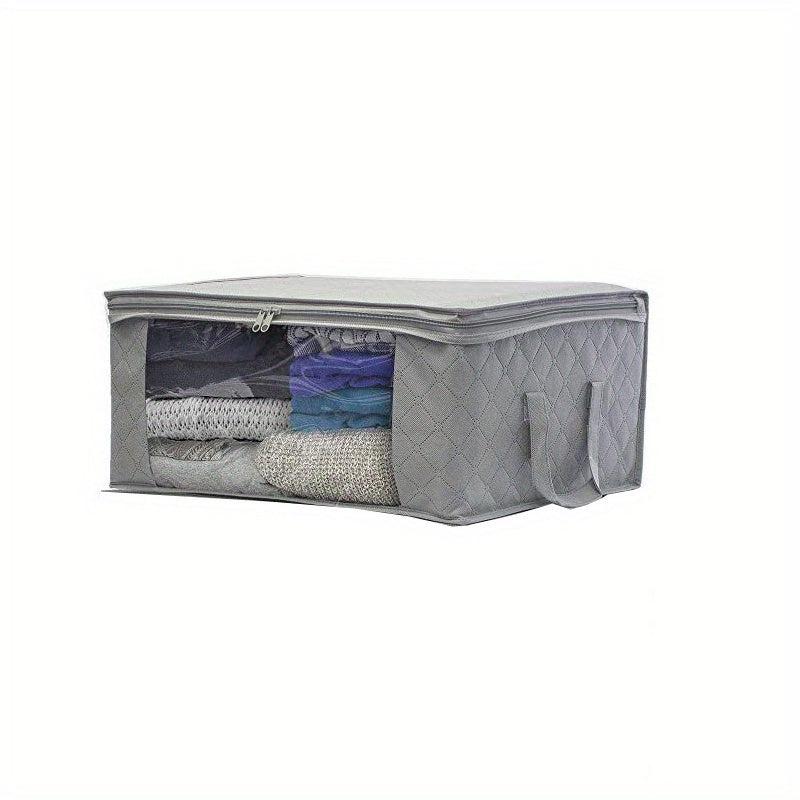 Quilted Storage Zipper Bag Clothes Organizer Foldable Box w/ Window