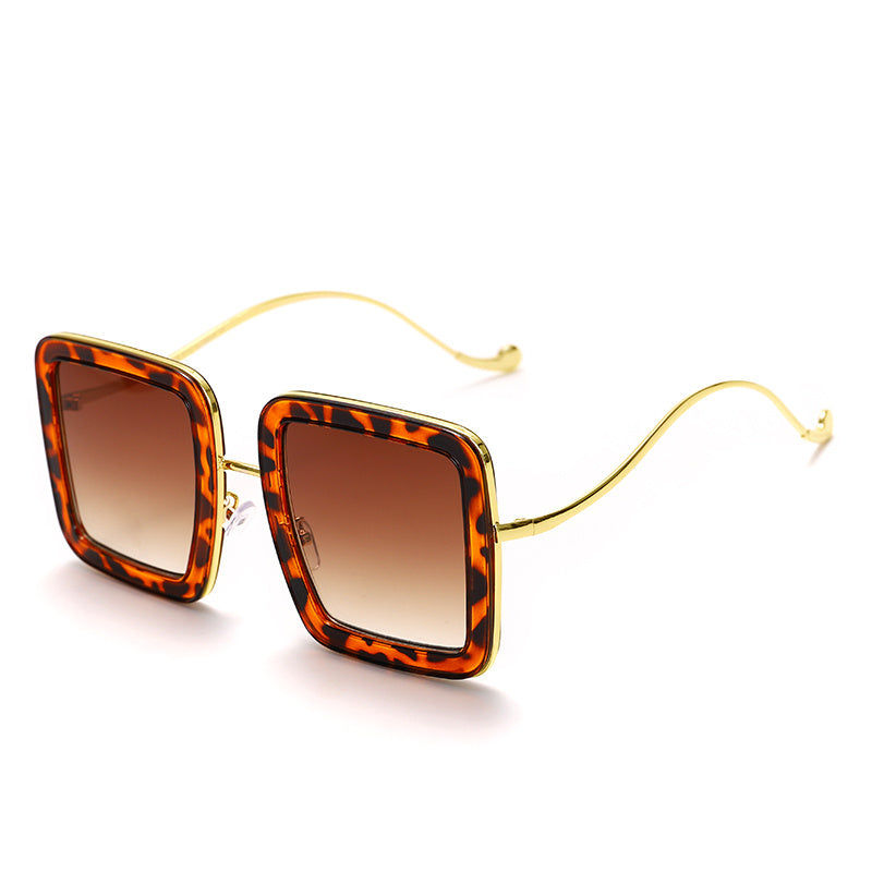 Square Unisex Sunglasses Large Frame with Irregular Temples