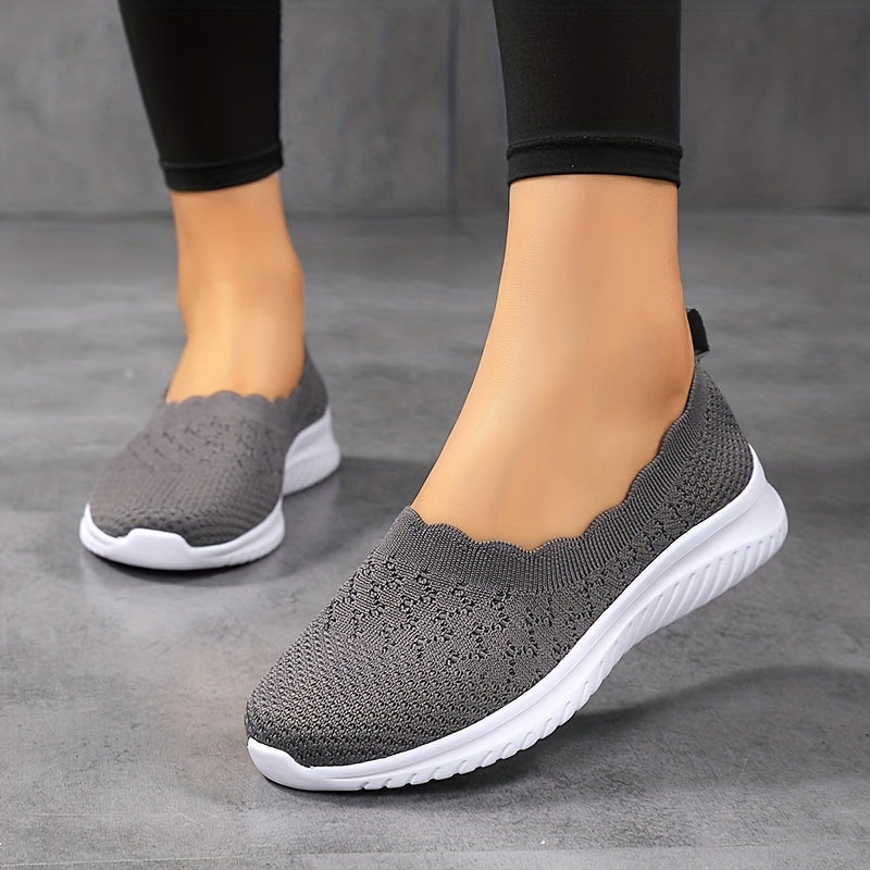Women's Knit Flat Shoes Comfy Slip On Anti skid Casual Walking Shoes