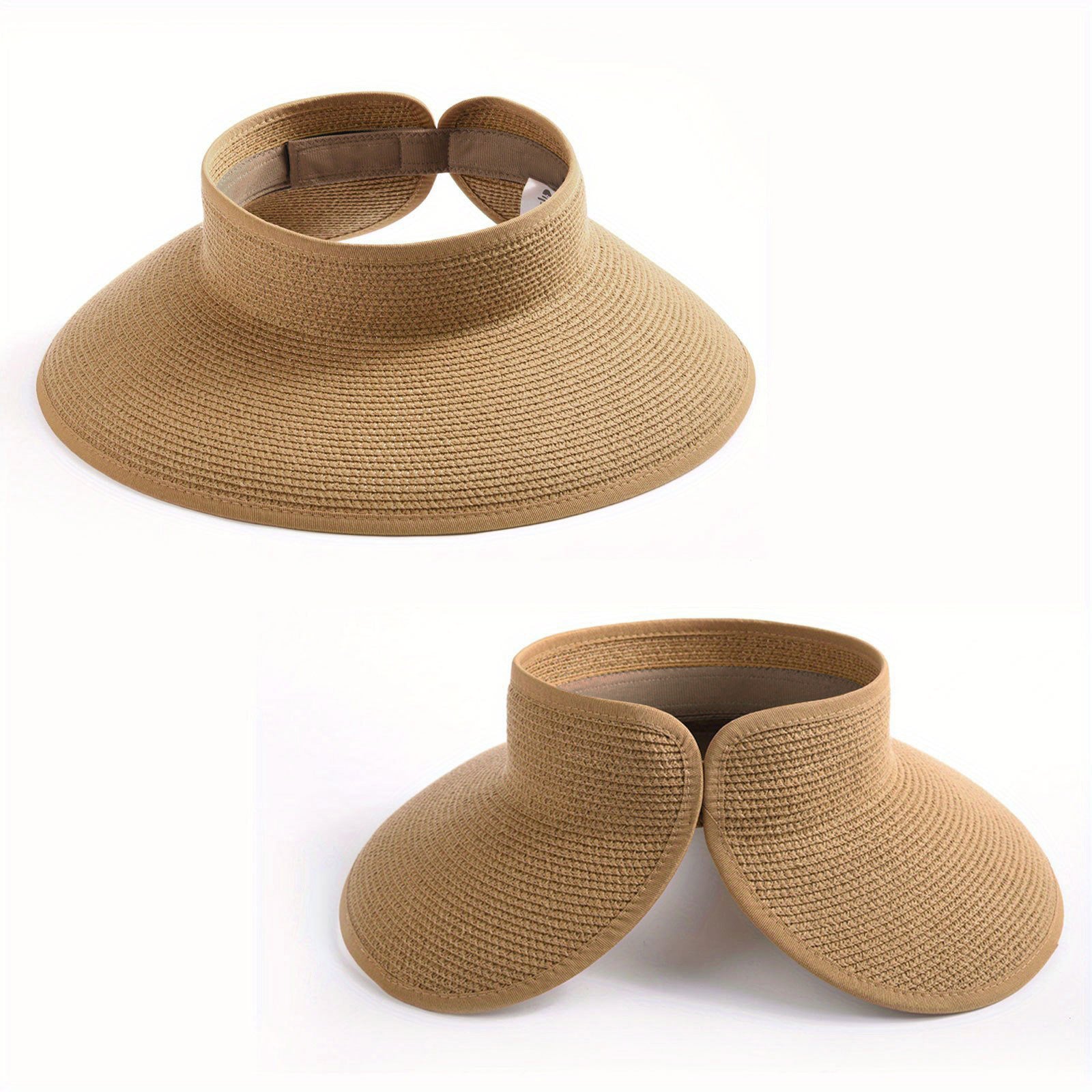 Wide Brim Straw Sun Hat UV Protection Foldable Packable Visor Hat