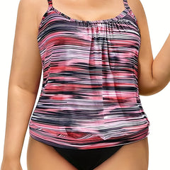  Striped Print Tankini Set Cami Top & Panty Swimsuit 2 Piece