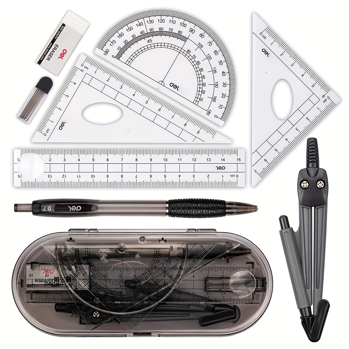 8pcs Compass Ruler Set + 0.7mm Mechanical Pencil
