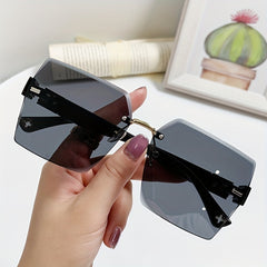 Large Rimless Sunglasses Men Women Gradient UV400