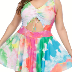  Tie Dye Cut Out One Piece Swimsuit