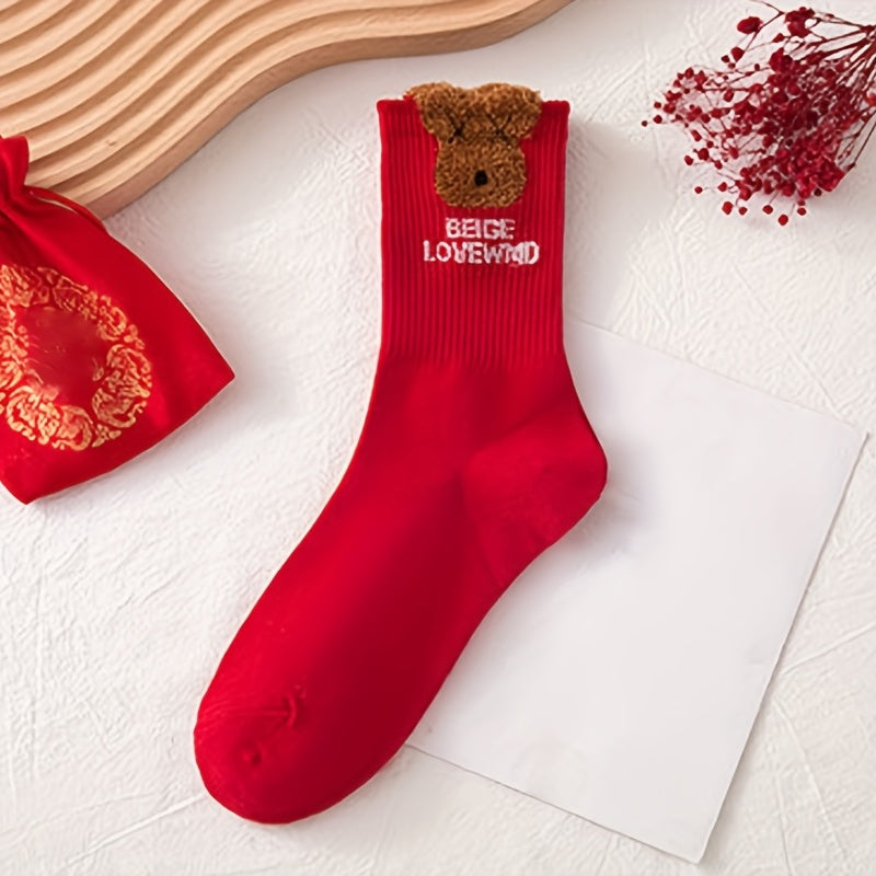 4 Pairs Cartoon Print Socks & Chinese Year Women's Stockings