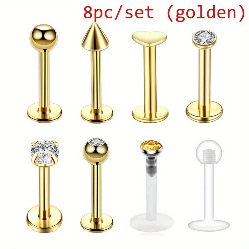 8pcs Titanium Rings Body Piercing Set Men