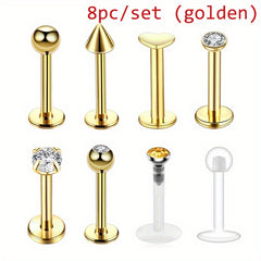 8pcs Titanium Rings Body Piercing Set Men