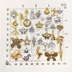 30-60pcs Alloy Silver Pendant Vintage Charms Bulk for DIY Jewelry Making