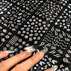 30pcs 3D Fantasy Nail Art Stickers: Glittery Patterns Stars Hearts Snowflakes