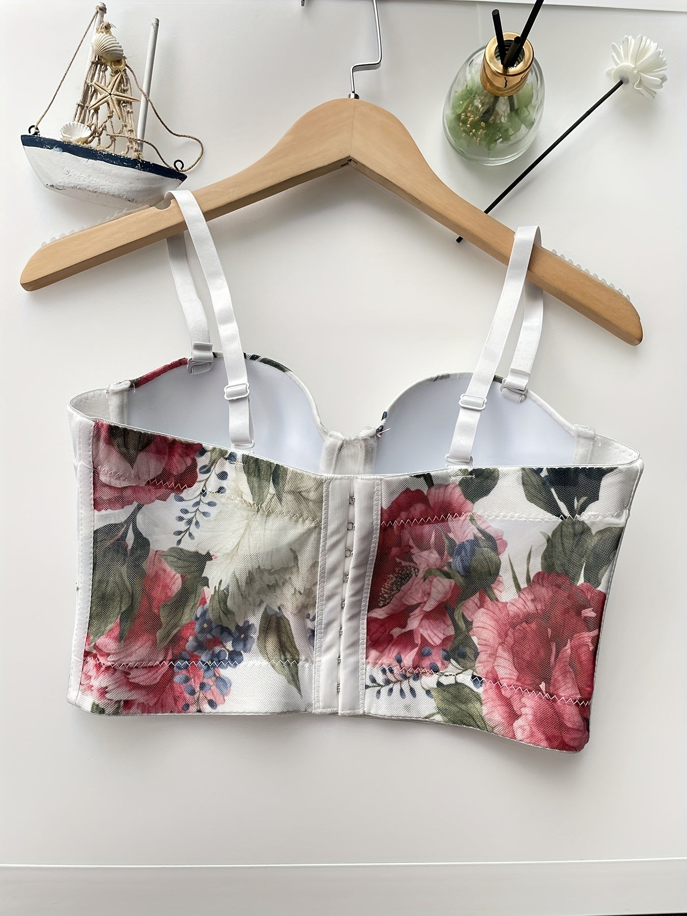 Floral Print Cami Corset Bustier Tummy Control Push Up Slimmer Body Shaper