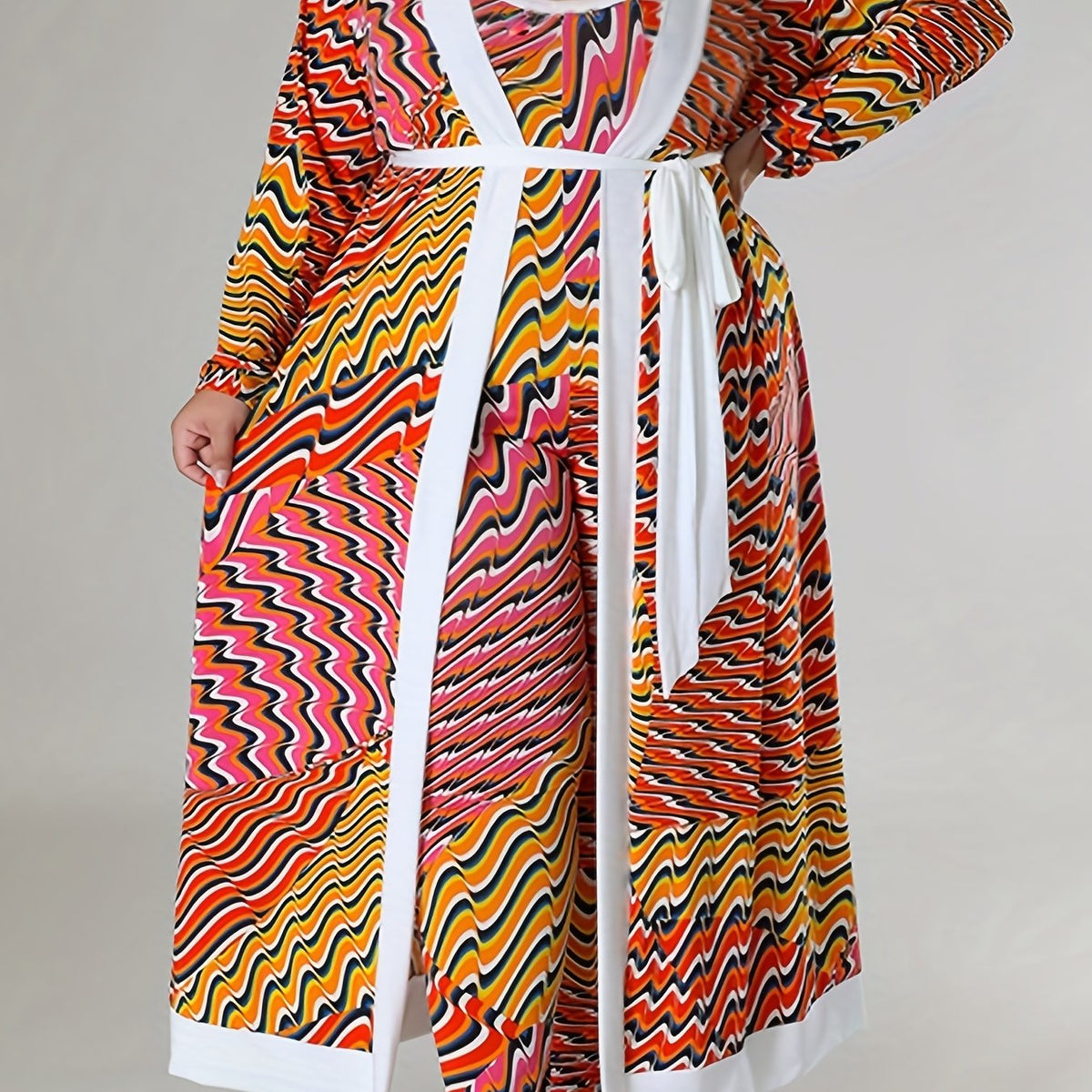  Colorblock Striped Cardigan & Jumpsuit Set