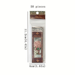 50pcs Retro Plant Flower Butterfly Sticker Book DIY Photo Album Decor