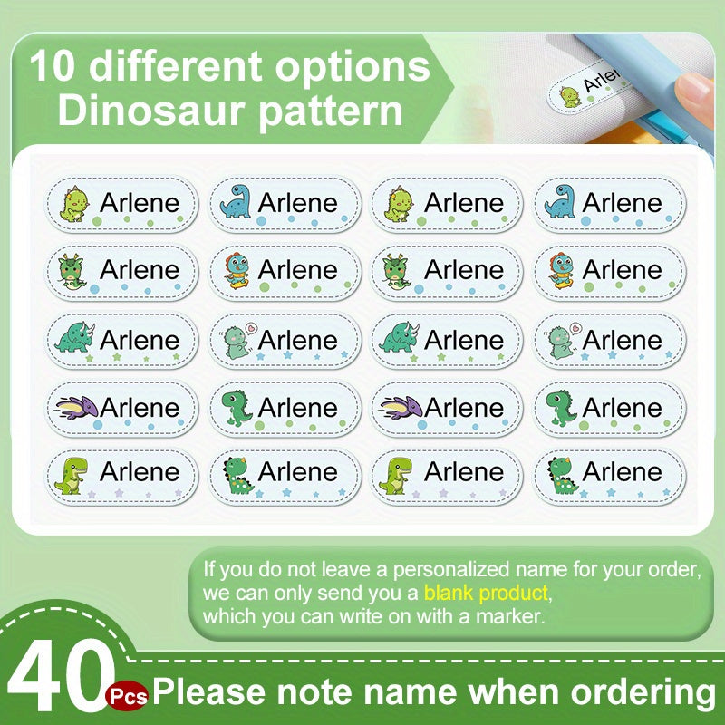 Custom Dinosaur Embroidered Name Stickers Waterproof Medium Size 4-6x1