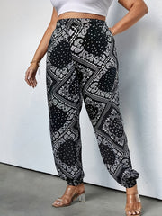  Boho Pants Women's Plus Scarf Print Tapered Leg Trou