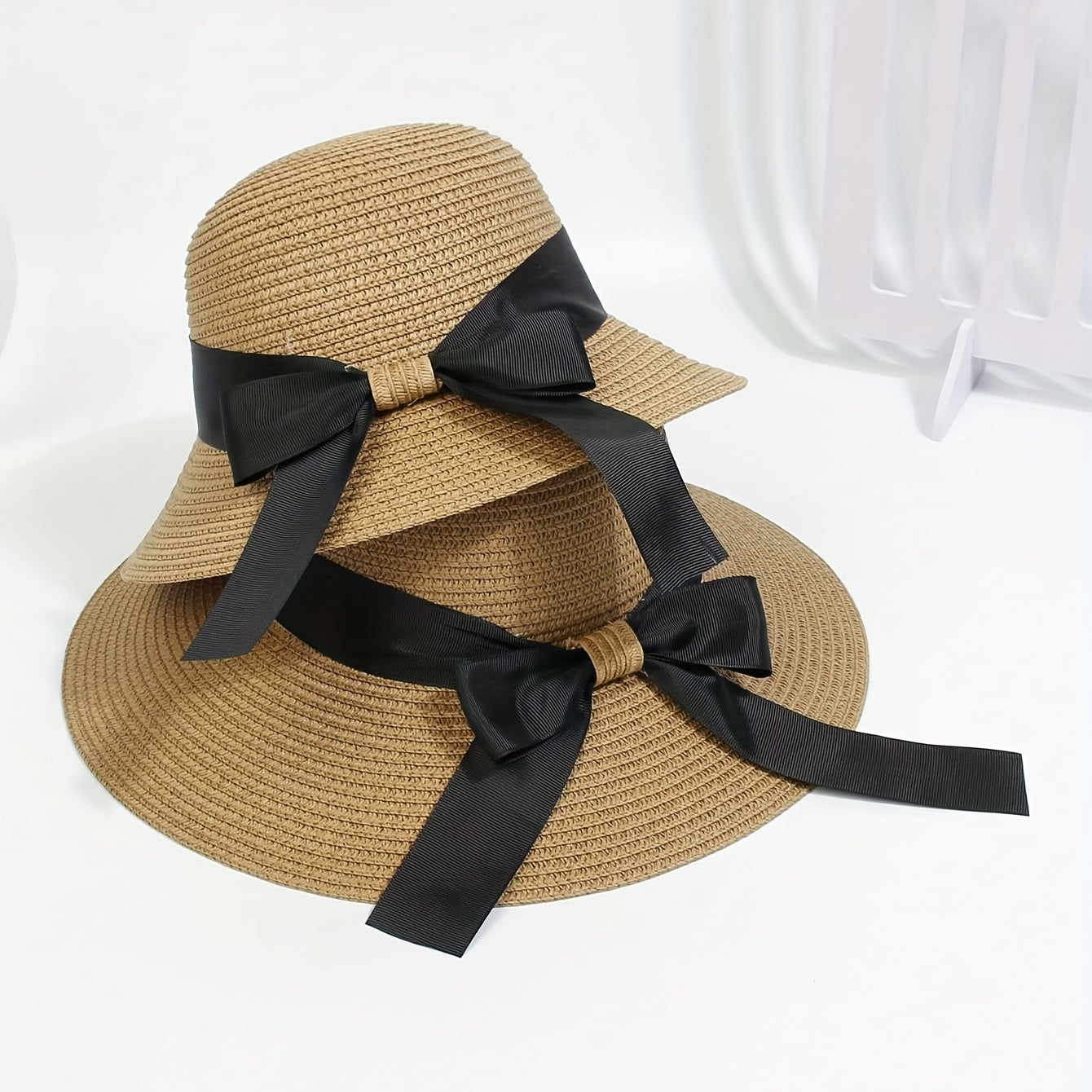 Kids Straw Hat Set with Bow Tie - Parent Child Beach Hat