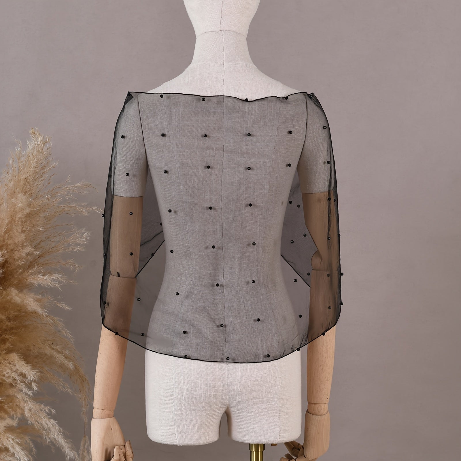 Short Bridal Cape with Pearl Mesh Overlay for Bridesmaids