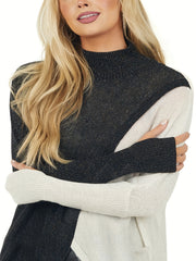  Colorblock Long Sleeve Mock Neck Sweater
