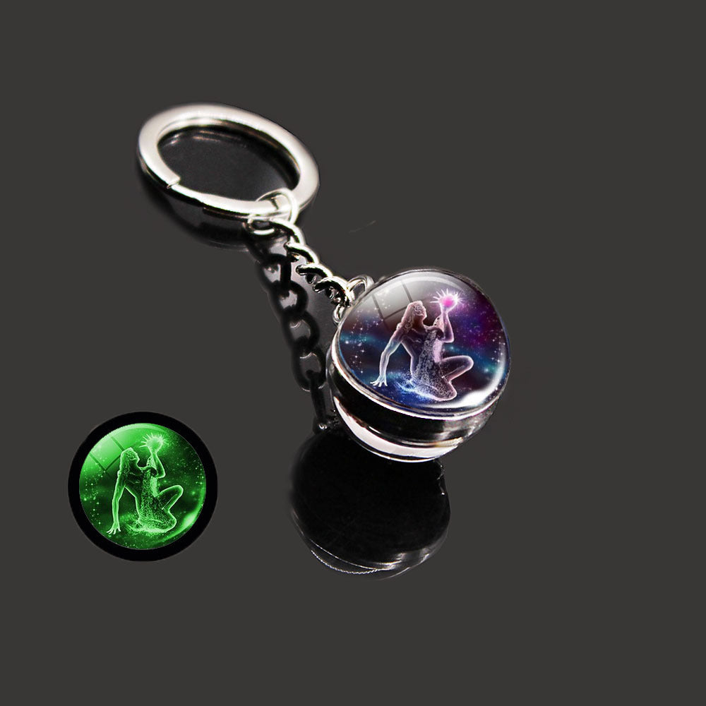 12 Constellation Luminous Keychain Time Stone Glass Ball Pendant Gift
