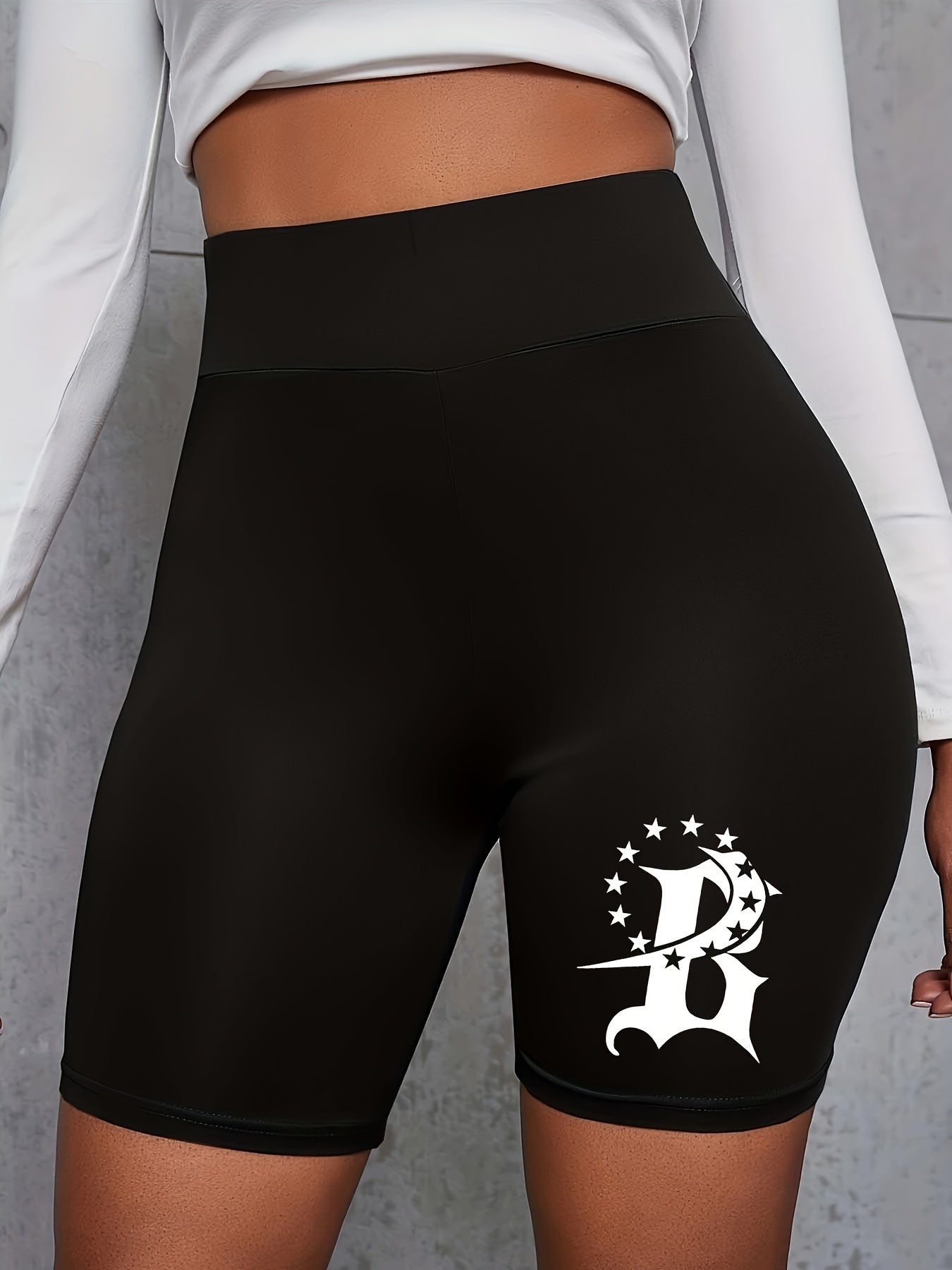  Casual Shorts Women's Plus & Letter Print Skinny Sporty Shorts