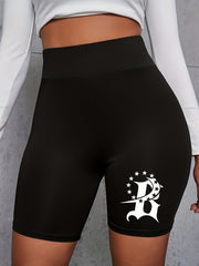  Casual Shorts Women's Plus & Letter Print Skinny Sporty Shorts