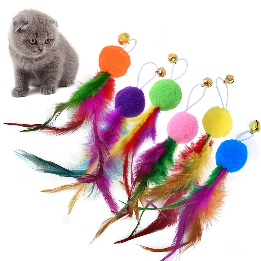 4 Pack Cat Toy Set: Teasing Stick, Fur Ball, Feather, Bell