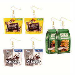 Funny Snack Bag Dangle Earrings Chip Candy Cookie Chocolate Bag Hip Hop Style