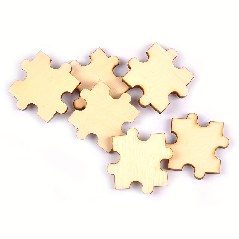 50pcs 40mm Wooden Puzzle Blocks DIY Kids Crafts Painting Decorating