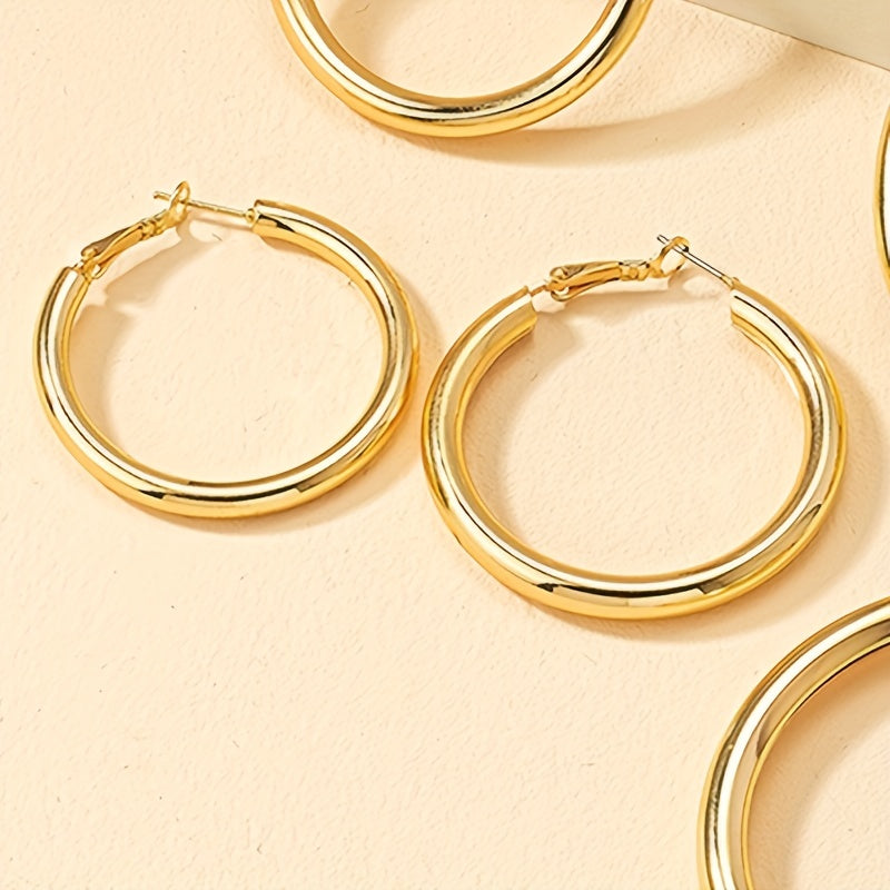 6 Golden Hoop Earrings Hip Hop Style Alloy Jewelry Female Gift Daily