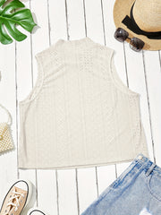  Solid Eyelet Embroidery Mock Neck Tank Top