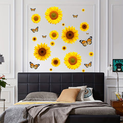 Yellow Sunflower Room Decoration Wall Sticker Butterfly Sofa Background