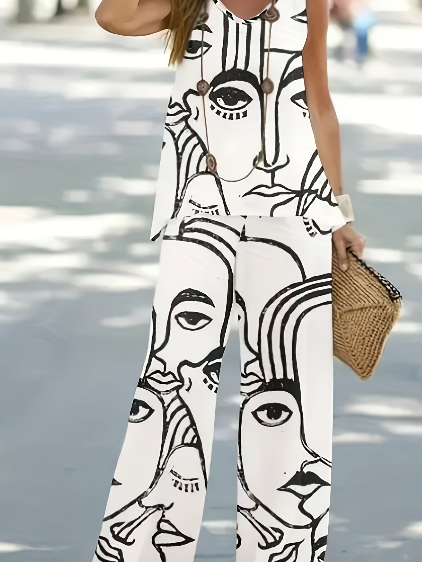  Figure Print Tank Top & Pants Outfit Set