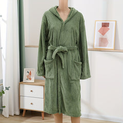 Soft Striped Bathrobe with Hooded Design